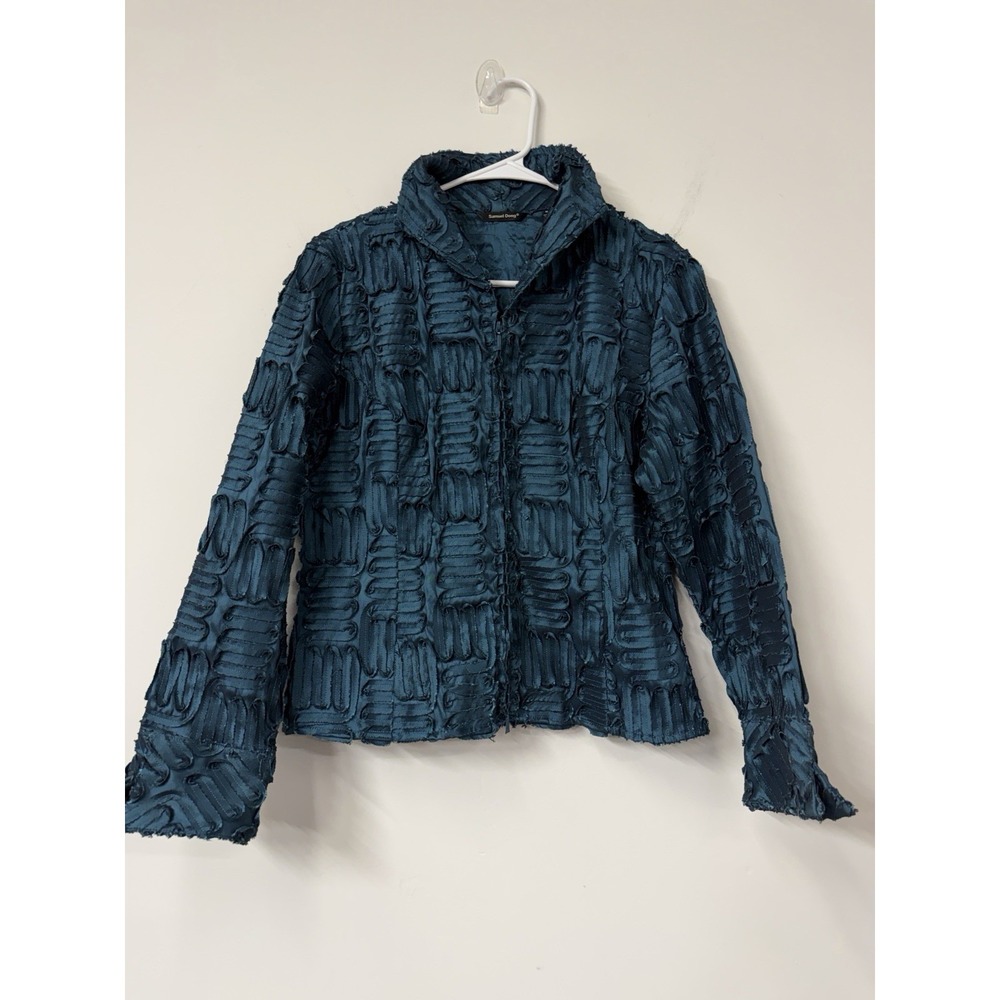 Vtg Samuel Dong Women's Medium Teal Blue Metallic Ruffle Jacket Y2K Avant‎ Garde